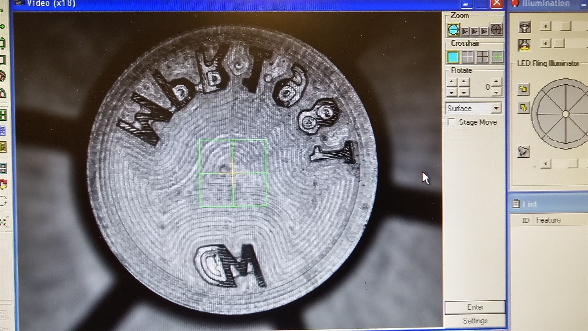 Microscope view of milled lettering on a D2 stamp