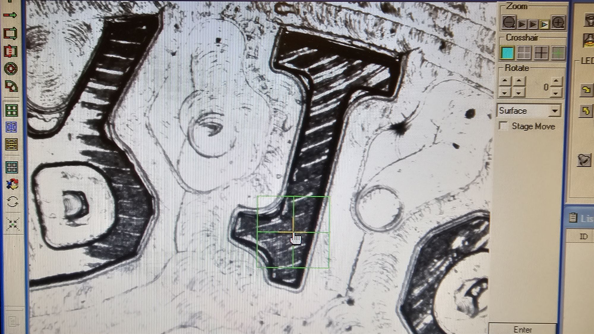Detail of a milled character on the D2 stamp